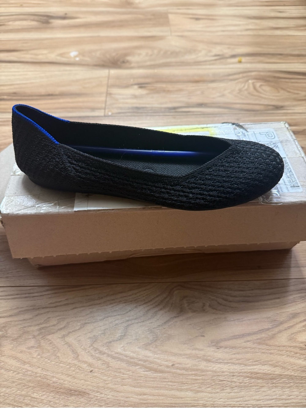 Rothy's Black Knit Ballet Flat with Blue Interior